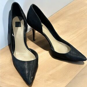 Black house white market pumps, size 8.5, black leather (animal skin feel)